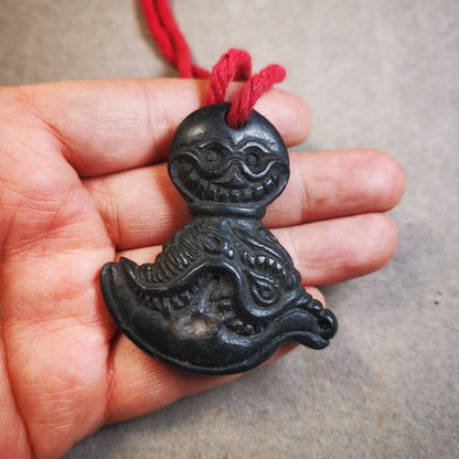 Gandhanra Antique Tibetan Amulet Pendant,Kartika(knife of the dakinis), Trantic Buddhism Ritual, Made of Obsidian