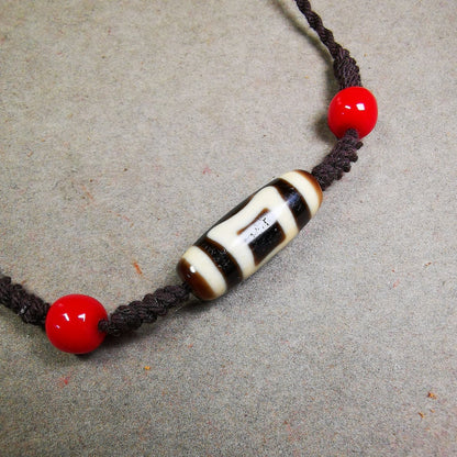 Dzi Bead Necklace,Sky & Earth Dzi (30 Years Old) + Agate Beads, Attract Wealth and Good Luck Gandhanra-ART