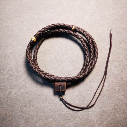 Handmade Leather Cord - Tibetan Buddhist art, detailed view