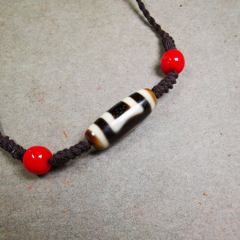 Dzi Bead Necklace,Sky & Earth Dzi (30 Years Old) + Agate Beads, Attract Wealth and Good Luck Gandhanra-ART