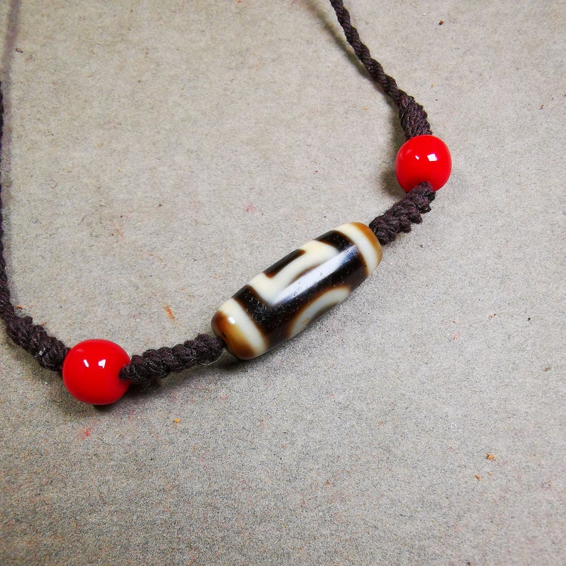 Dzi Bead Necklace,Sky & Earth Dzi (30 Years Old) + Agate Beads, Attract Wealth and Good Luck Gandhanra-ART