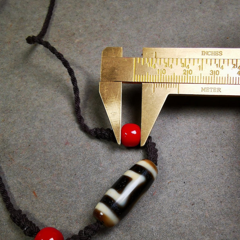 Dzi Bead Necklace,Sky & Earth Dzi (30 Years Old) + Agate Beads, Attract Wealth and Good Luck Gandhanra-ART