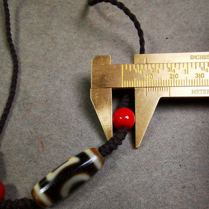 Dzi Bead Necklace,Sky & Earth Dzi (30 Years Old) + Agate Beads, Attract Wealth and Good Luck Gandhanra-ART