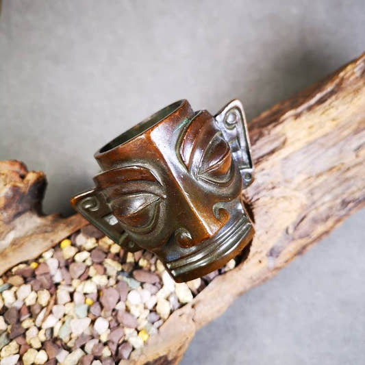 Replica Bronze Head Mask from Sanxingdui Ruins - Tibetan Buddhist art, front view