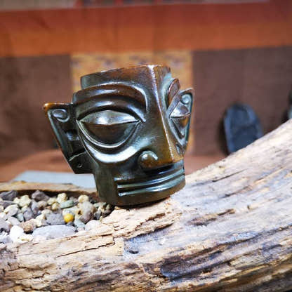 Replica Bronze Head Mask from Sanxingdui Ruins - Tibetan Buddhist art, detailed view