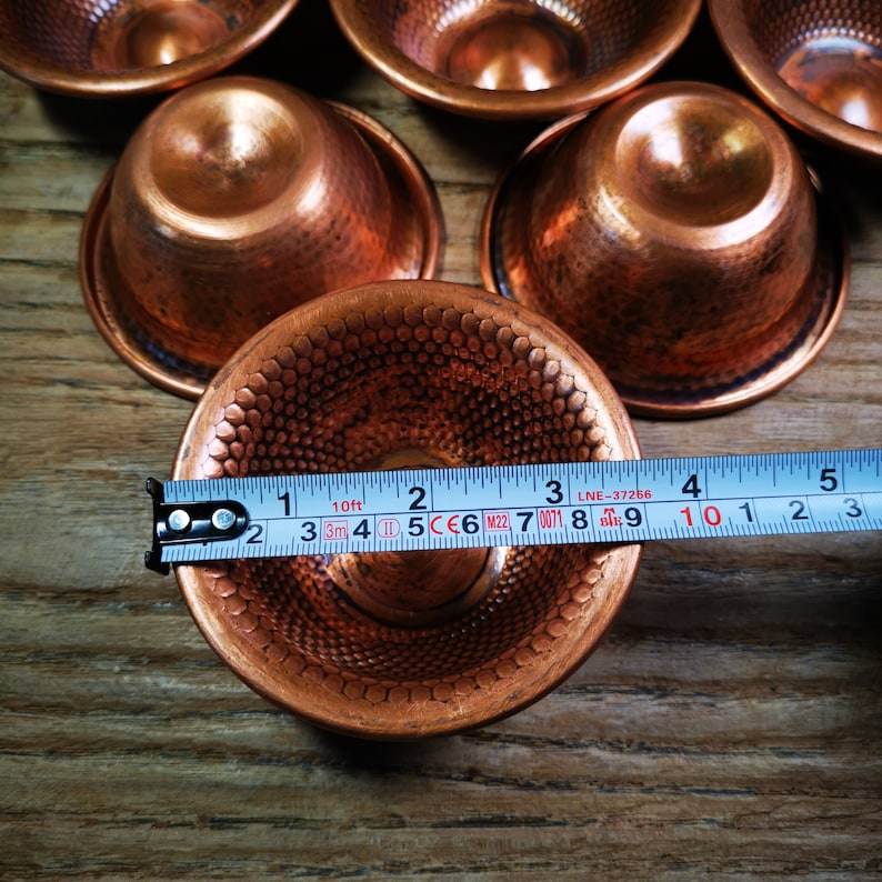 Buddhist Water Offering Bowls - Tibetan Buddhist art, size reference