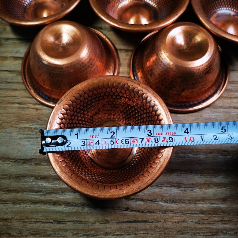 Gandhanra Handmade Tibetan Buddhist Water Offering Bowls,Yonchap Bowls,Made of Red Copper,1 Set of 7 Bowls