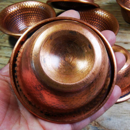 Gandhanra Handmade Tibetan Buddhist Water Offering Bowls,Yonchap Bowls,Made of Red Copper,1 Set of 7 Bowls