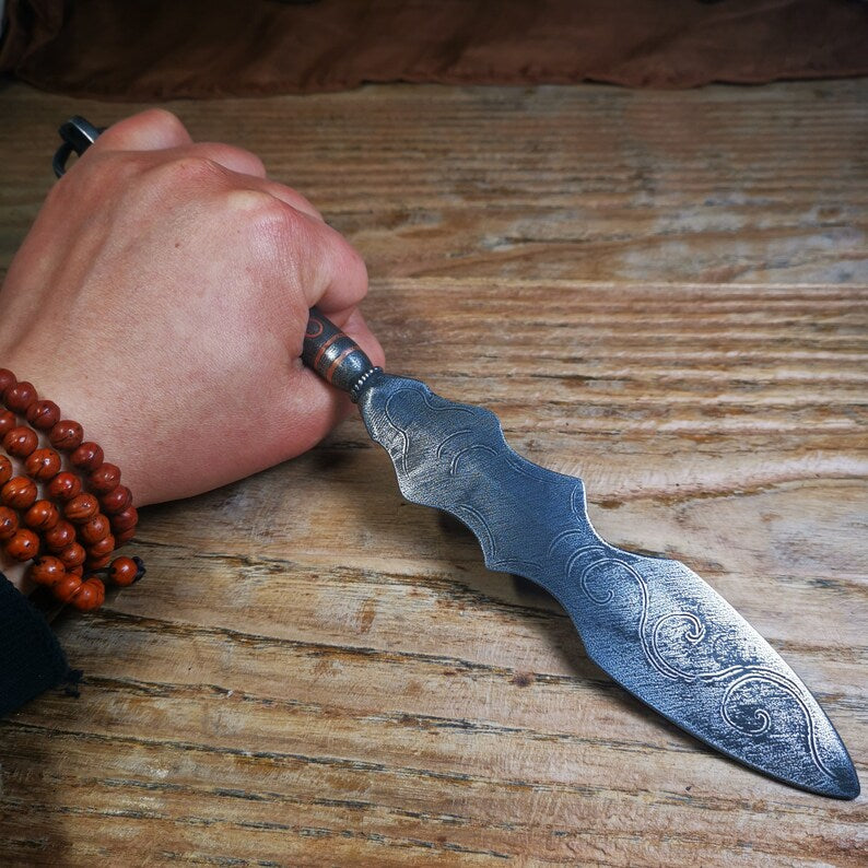 Dharma Ritual,Fire Vajra Sword of Wisdom Buddha Manjushri,Made of Cold Iron inlaid with Copper,Large Size 30cm