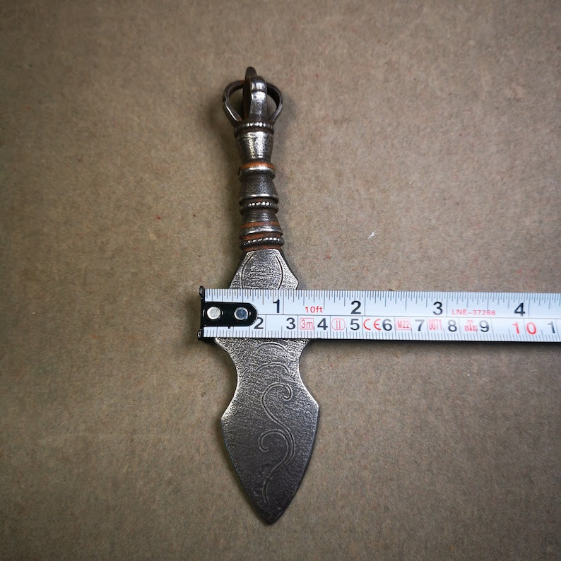 Gandhanra Tibetan Amulet Kila Dagger (Dorje Phurba),Dharma Ritual,Altar Tool,Made of Cold Iron inlaid with Copper