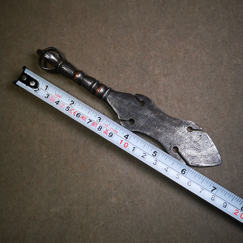 Gandhanra Tibetan Amulet Kila Dagger (Dorje Phurba),Dharma Ritual,Altar Tool,Made of Cold Iron inlaid with Copper