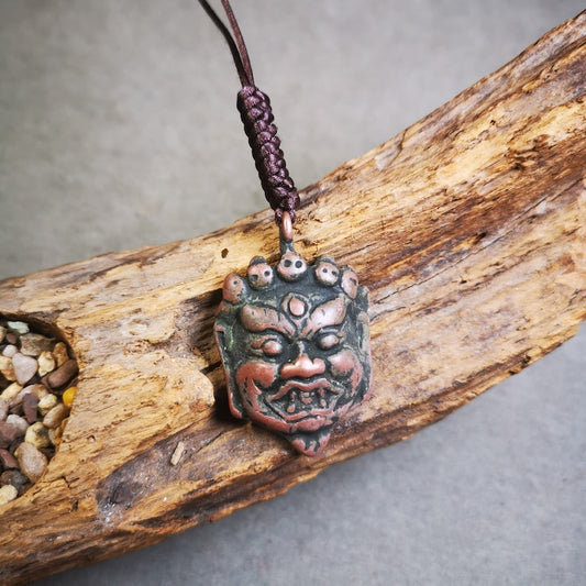 Amulet Badge,Mahakala Pendant, Buddhist Protector Deity, 50 Years Old