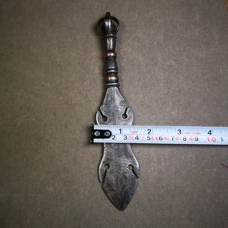 Gandhanra Tibetan Amulet Kila Dagger (Dorje Phurba),Dharma Ritual,Altar Tool,Made of Cold Iron inlaid with Copper