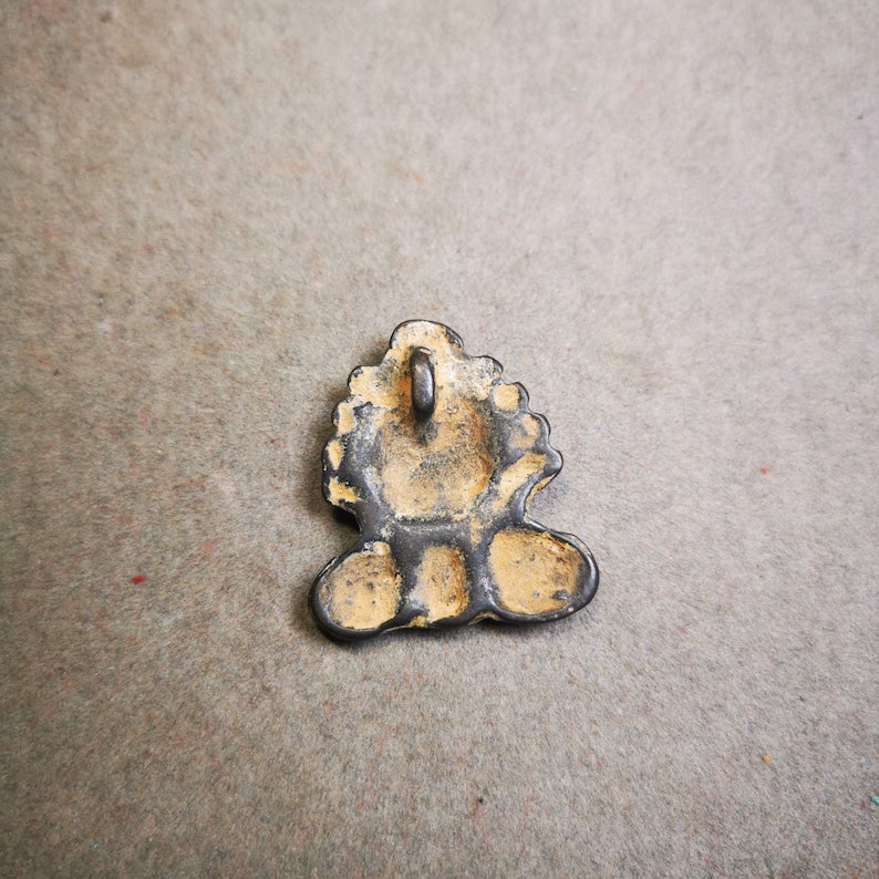 Buddhist Amulet Badge,Triratna,Mani Jewel/Wish-Fulfilling Cintamani,Nandipada Pendant Stamp,60 Years Old