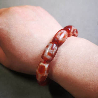 Fire Agate Dzi Bead Bracelet - Tibetan Buddhist mala beads, view 9