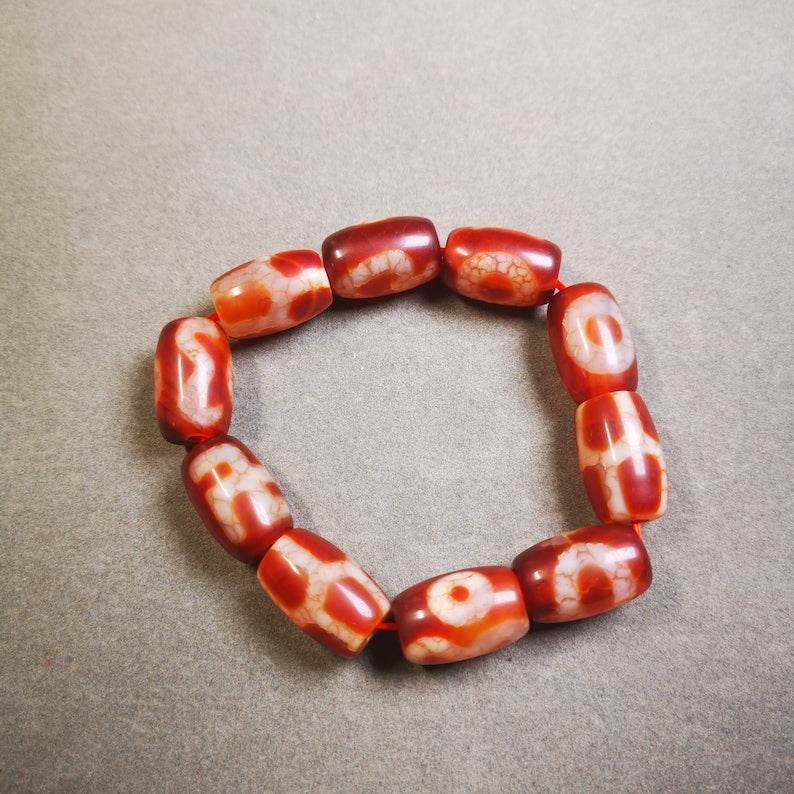 Fire Agate Dzi Bead Bracelet - Tibetan Buddhist mala beads, view 4