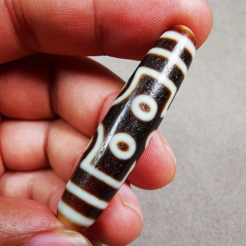 7 Eyed Dzi Bead,Tibetan Chung,Protective Amulet,Large Size 50*11 mm Gandhanra-ART