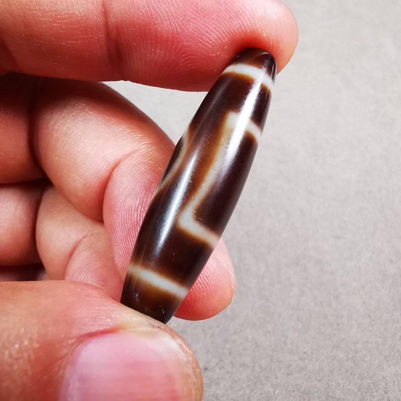 Heaven & Earth Dzi Bead,Tibetan Chung,Protective Amulet,Small Size 39*10 mm Gandhanra-ART