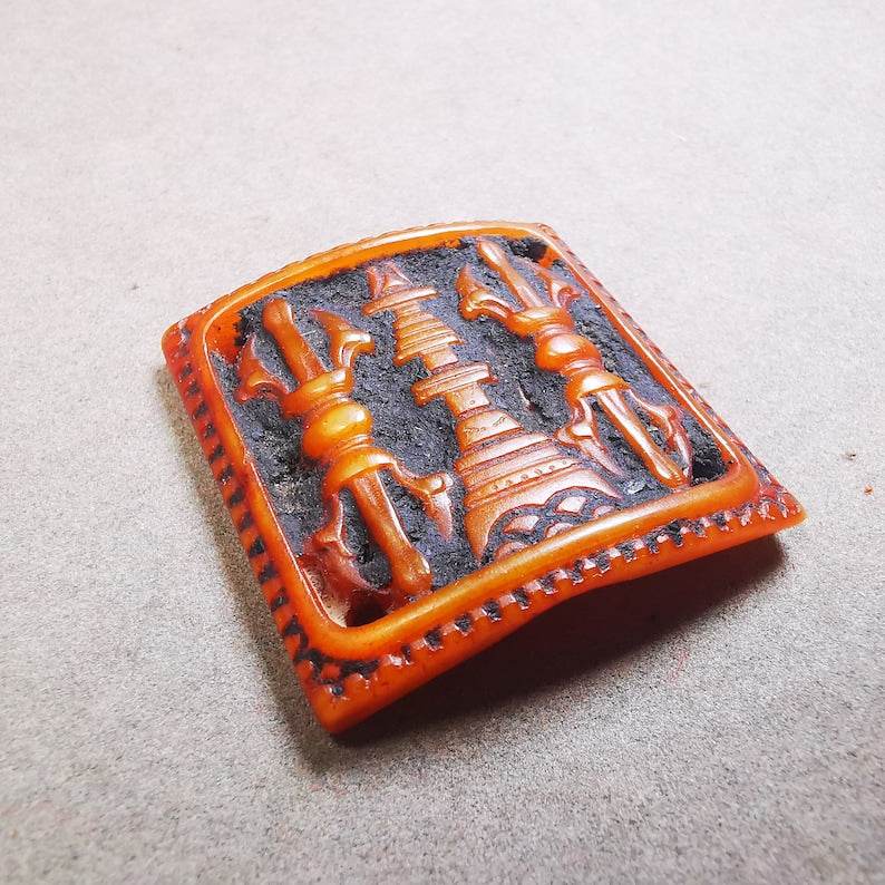 Yak Bone Carved Vajra Stupa Amulet Badge, Tibetan Buddhist Pagoda Pendant - Tibetan Buddhist amulet, view 6