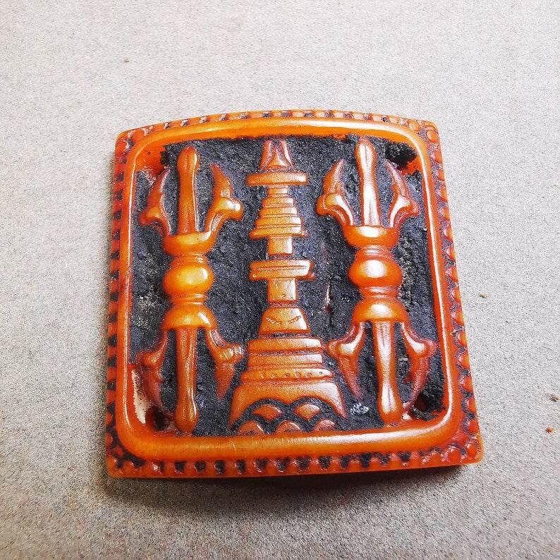 Yak Bone Carved Vajra Stupa Amulet Badge, Tibetan Buddhist Pagoda Pendant - Tibetan Buddhist amulet, view 7