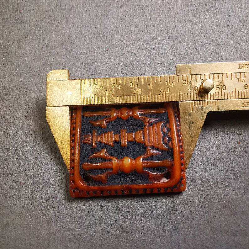 Yak Bone Carved Vajra Stupa Amulet Badge, Tibetan Buddhist Pagoda Pendant - Tibetan Buddhist amulet, size reference