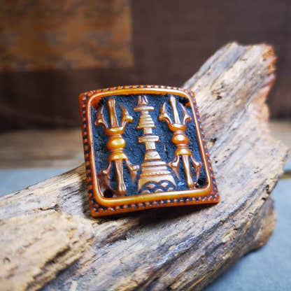 Yak Bone Carved Vajra Stupa Amulet Badge, Tibetan Buddhist Pagoda Pendant - Tibetan Buddhist amulet, front view
