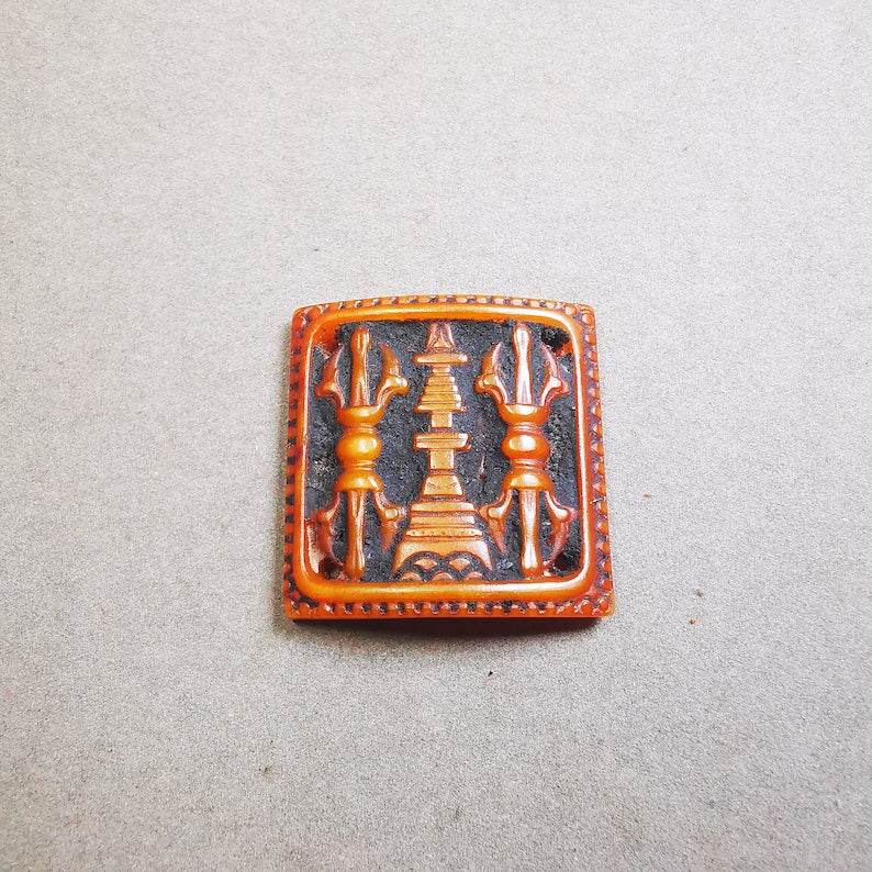 Yak Bone Carved Vajra Stupa Amulet Badge, Tibetan Buddhist Pagoda Pendant - Tibetan Buddhist amulet, view 5