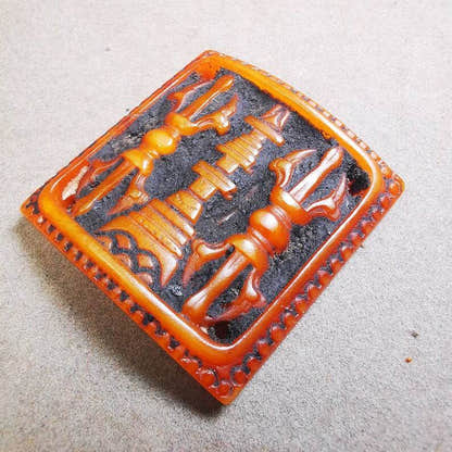 Yak Bone Carved Vajra Stupa Amulet Badge, Tibetan Buddhist Pagoda Pendant - Tibetan Buddhist amulet, view 8