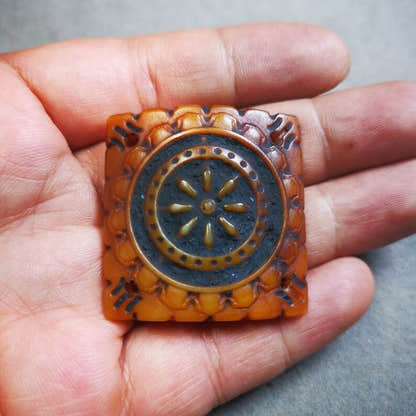 Yak Bone Carved Mandala Amulet Badge, Tibetan Buddhist Prayer Wheel Pendant,Dhar - Tibetan Buddhist amulet, view 6