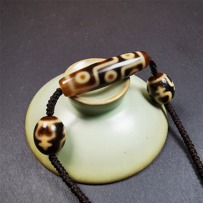 Dzi Beads Necklace,Nine Eyed Dzi + Treasure Vase Dalo Dzi Beads, 30 Years Old Gandhanra-ART