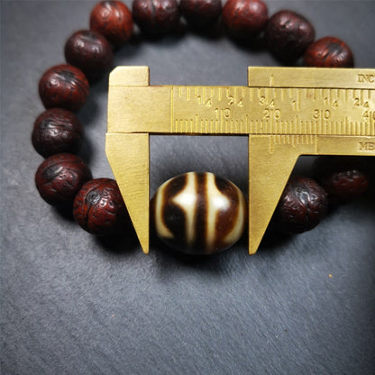 Dalo Dzi Bead Bracelet(30 Years Old), Tiger Tooth Dzi with Old Bodhi Beads,,Fit for 15-19cm Wrist Gandhanra-ART