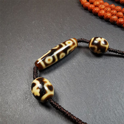 Dzi Beads Necklace,Nine Eyed Dzi + Treasure Vase Dalo Dzi Beads, 30 Years Old Gandhanra-ART