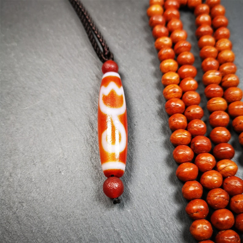Gandhanra Tibetan Fire Agate Lotus Dzi Bead Necklace Gandhanra-ART