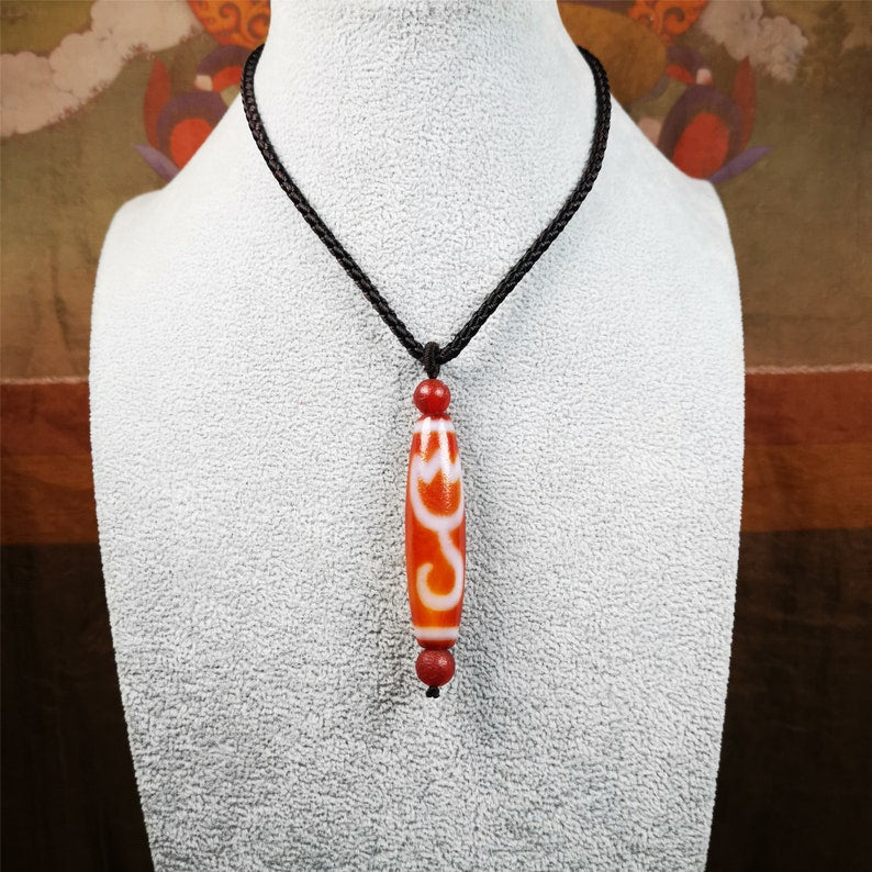 Gandhanra Tibetan Fire Agate Lotus Dzi Bead Necklace Gandhanra-ART