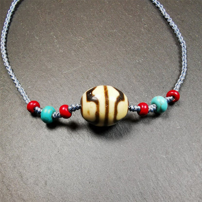 Gandhanra Antique Tibetan Lotus Dalo Dzi Bead Necklace,0.83",30 Years Old Gandhanra-ART