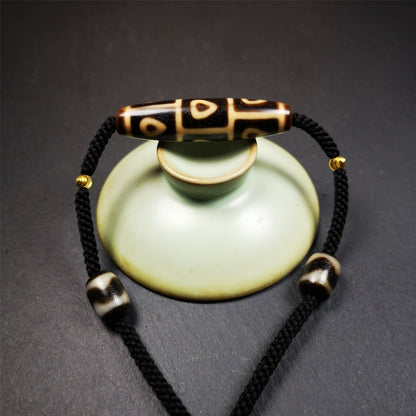 9 Eyed Bodhi Dzi Bead Necklace, 2.1" x 0.51"