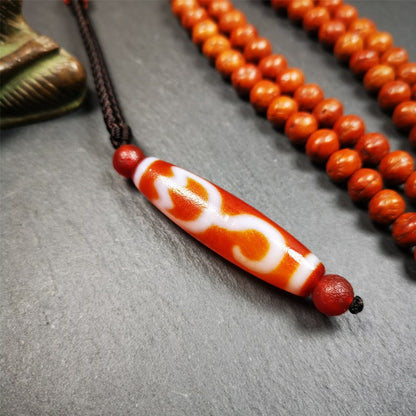 Gandhanra Tibetan Fire Agate Lotus Dzi Bead Necklace Gandhanra-ART