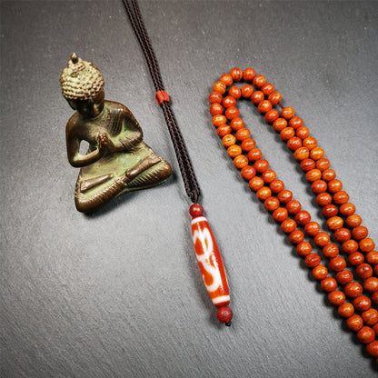 Gandhanra Tibetan Fire Agate Lotus Dzi Bead Necklace Gandhanra-ART