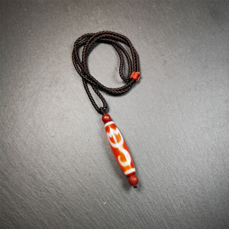 Gandhanra Tibetan Fire Agate Lotus Dzi Bead Necklace Gandhanra-ART