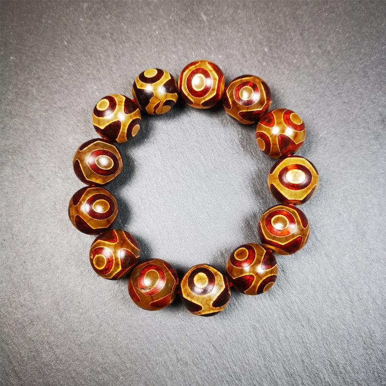 Handmade Tibetan 3 Eyes Dzi Bead Bracelet,Diameter 0.63", Circumference 7.5" Gandhanra-ART