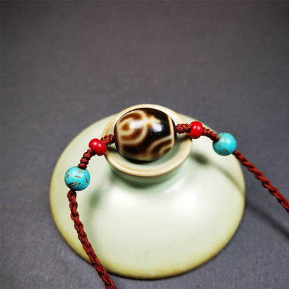 Treasure Vase Dalo Dzi Bead Necklace - Tibetan Buddhist bead necklace, close-up detail