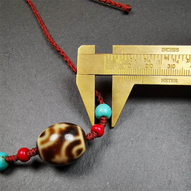 Treasure Vase Dalo Dzi Bead Necklace - Tibetan Buddhist bead necklace, size reference