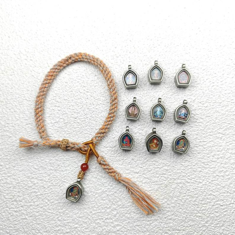 Ghau Amulet Bracelet,Tibetan Eight Natal Buddhas - Zodiac Protector Buddhas - Tibetan Buddhist amulet, front view