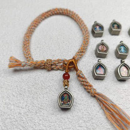 Ghau Amulet Bracelet,Tibetan Eight Natal Buddhas - Zodiac Protector Buddhas - Tibetan Buddhist amulet, close-up detail