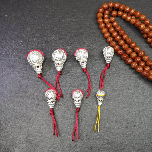 Sterling Silver Guru Bead - Tibetan Buddhist art, front view