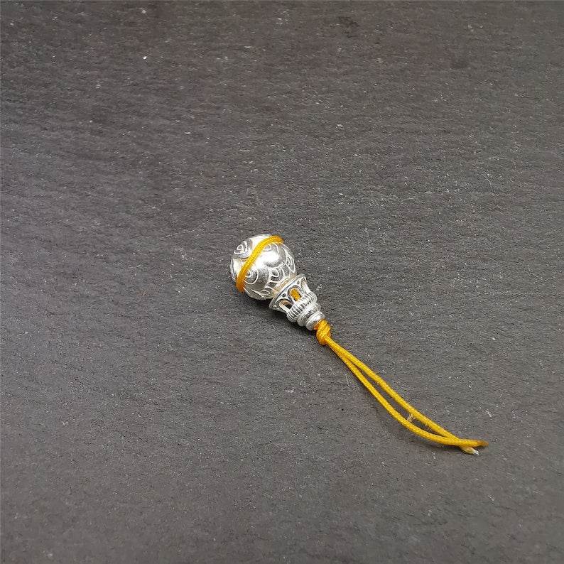 Sterling Silver Guru Bead - Tibetan Buddhist art, size reference