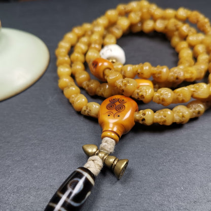 Hand-carved Tibetan Yak Bone Mala Beads Necklace,108 Beads for Meditation and Prayer