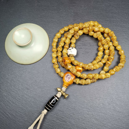 Hand-carved Tibetan Yak Bone Mala Beads Necklace,108 Beads for Meditation and Prayer