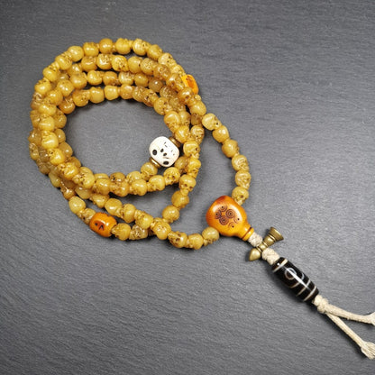 Hand-carved Tibetan Yak Bone Mala Beads Necklace,108 Beads for Meditation and Prayer