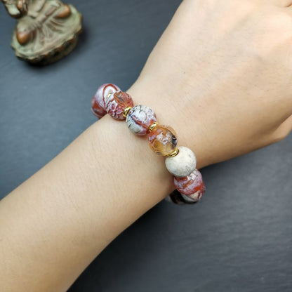 Sugar Agate Beads Wrist Mala, Unique 13mm Barrel Shape Carnelian Bracelet